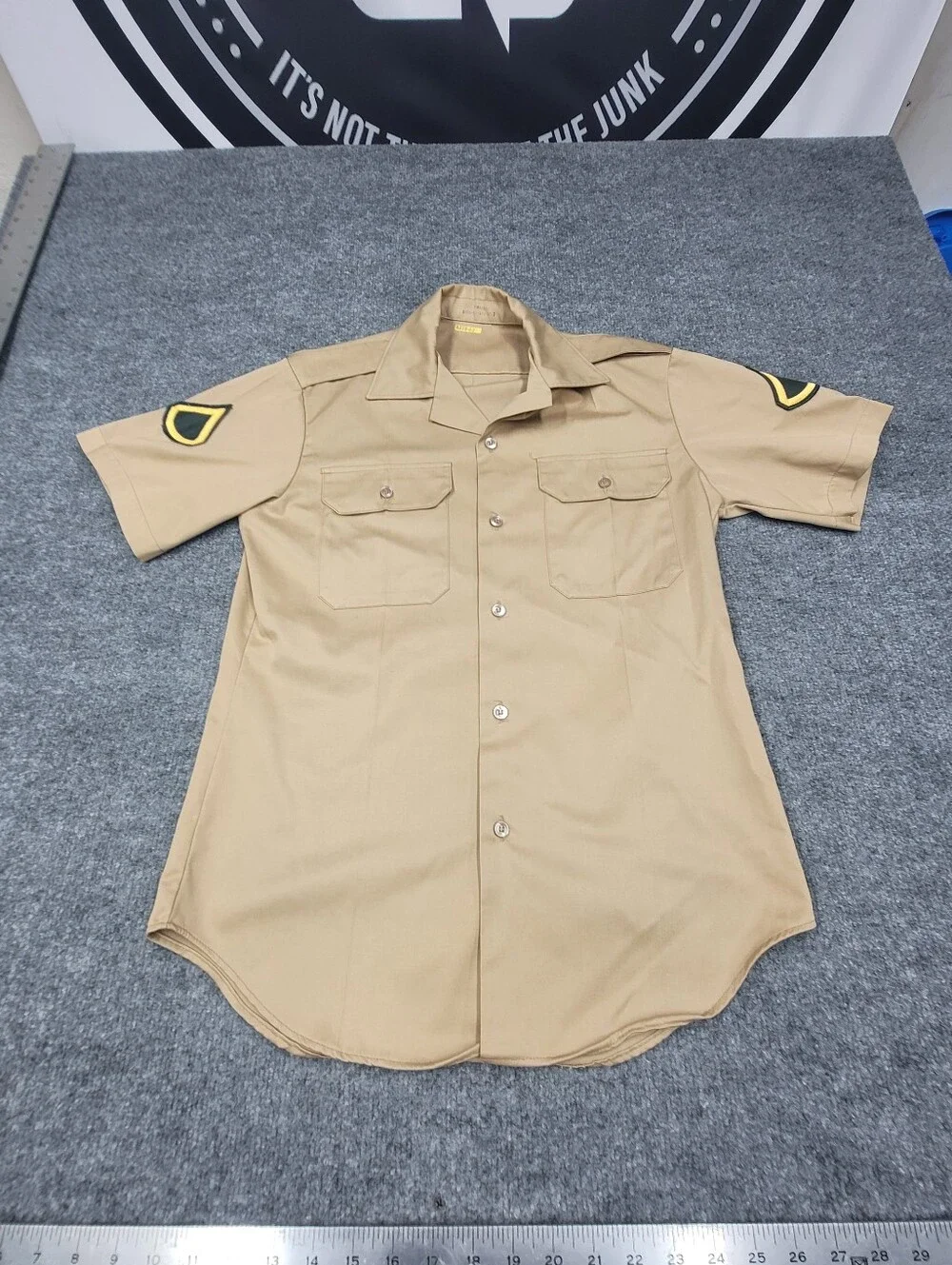 Vintage 70’s US Army Khaki Tan Private First Class Dress Shirt Size S